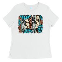 White gemstone leopard cowhide brushstroke Ladies Tee - AdoDesignShop