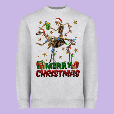 Merry Christmas Deer Skeleton Heavyweight Sweatshirt Designed By Fadigitalartstudio