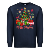 Navy merry christmas tree with gift box Premium Sweatshirt - MaliasSmallBusiness
