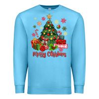 Ocean Blue merry christmas tree with gift box Premium Sweatshirt - MaliasSmallBusiness