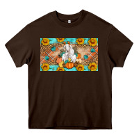 Chocolate Brown Goat Family Fall Pumpkins Heavy Core Tee - Artiststas