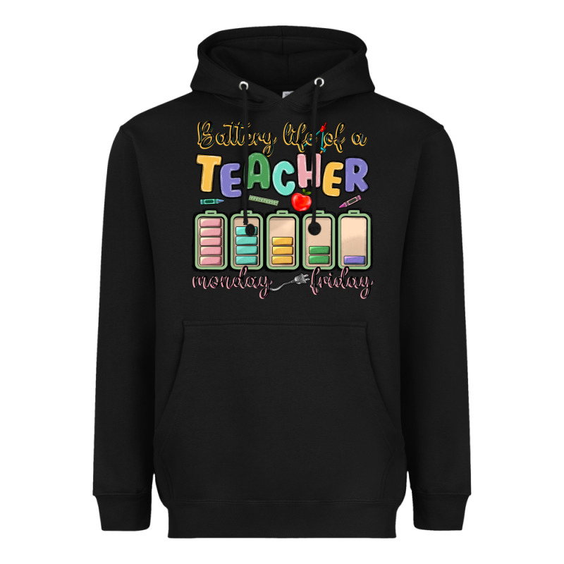 Battery Life Of A Teacher Monday Friday Heavyweight Hoodie by MaliasSmallBusiness | Teevron