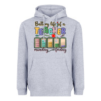 Heather Grey battery life of a teacher monday friday Heavyweight Hoodie - MaliasSmallBusiness