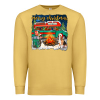 Antique Gold Merry Christmas with camper van Premium Sweatshirt - NancyCooperArtShop