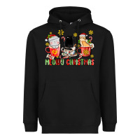 Black meowy christmas cats coffee cups Heavyweight Hoodie - MaliasSmallBusiness