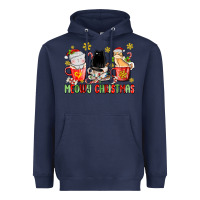 Navy meowy christmas cats coffee cups Heavyweight Hoodie - MaliasSmallBusiness