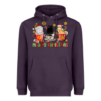 Plum meowy christmas cats coffee cups Heavyweight Hoodie - MaliasSmallBusiness