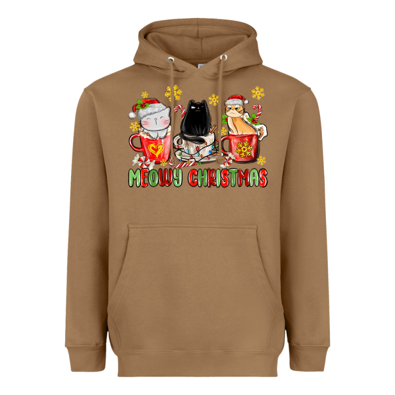 Meowy Christmas Cats Coffee Cups Heavyweight Hoodie by MaliasSmallBusiness | Teevron