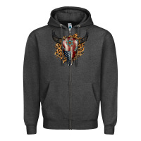 Charcoal Heather American Bull Skull Zipper Hoodie - Jasminsmagicworld