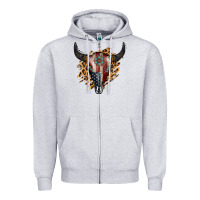 Heather Grey American Bull Skull Zipper Hoodie - Jasminsmagicworld