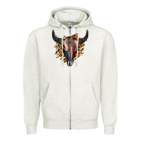 Oatmeal Heather American Bull Skull Zipper Hoodie - Jasminsmagicworld