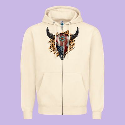 American Bull Skull Zipper Hoodie Designed By Jasminsmagicworld