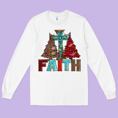 Cross And Christmas Trees Long Sleeve Tee Designed By Adodesignshop