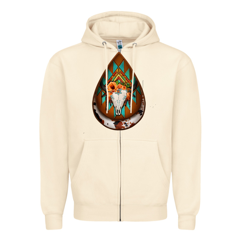 Aztec Bullskull Teardrop Earrings Zipper Hoodie by Jasminsmagicworld | Teevron