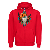 Red Aztec Turquoise Bull Skull Zipper Hoodie - Jasminsmagicworld