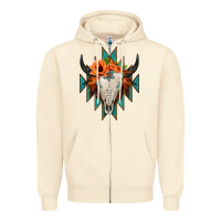 Sandshell Aztec Turquoise Bull Skull Zipper Hoodie - Jasminsmagicworld