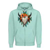 Seafoam Aztec Turquoise Bull Skull Zipper Hoodie - Jasminsmagicworld