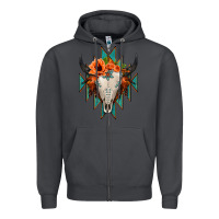 Smoke Aztec Turquoise Bull Skull Zipper Hoodie - Jasminsmagicworld
