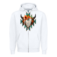 White Aztec Turquoise Bull Skull Zipper Hoodie - Jasminsmagicworld