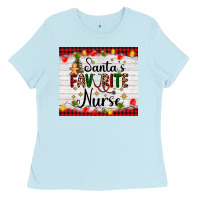 Baby Blue santa's favorite nurse Ladies Tee - AdoDesignShop