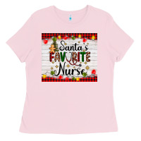Bubblegum Pink santa's favorite nurse Ladies Tee - AdoDesignShop
