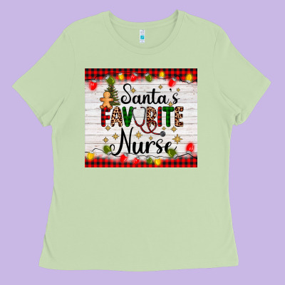 Santa's Favorite Nurse Ladies Tee Designed By Adodesignshop