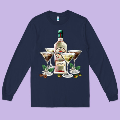 Martini Glasses And Martini Bottle Long Sleeve Tee Designed By Adodesignshop