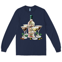 Navy martini glasses and martini bottle Long Sleeve Tee - AdoDesignShop