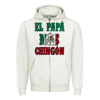 Oatmeal Heather El Papa Mas Chingon Mexican Flag Zipper Hoodie - Jasminsmagicworld
