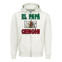 Oatmeal Heather El Papa Mas Chingon Mexican Flag Zipper Hoodie - Jasminsmagicworld