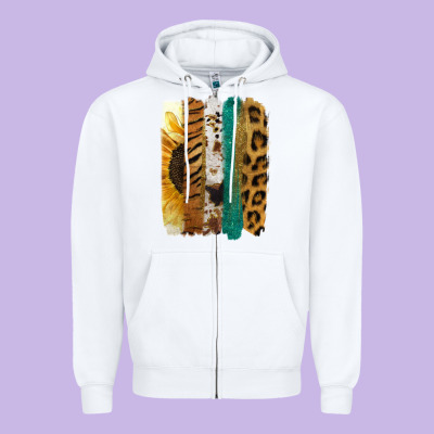 Leopard Sunflower Brush Strokes Zipper Hoodie Designed By Jasminsmagicworld