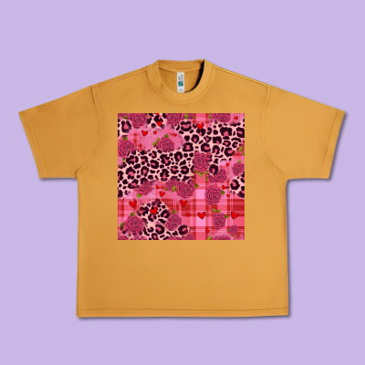 Valentines Day Roses Leopard Seamless Pattern Urban Heavy Tee Designed By Jahusdesignshop