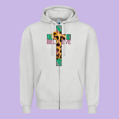 Believe Cross Zipper Hoodie Designed By Jasminsmagicworld