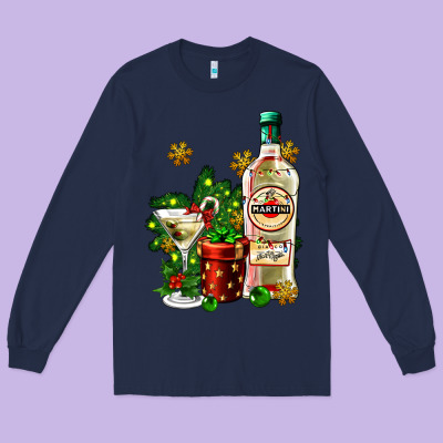 Cocrtail Martini And Gift And Snow Long Sleeve Tee Designed By Adodesignshop