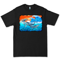 Black humpback whale and wave background Premium Tee - BarkalooDesign