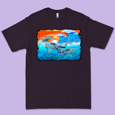 Humpback Whale And Wave Background Premium Tee Designed By Barkaloodesign