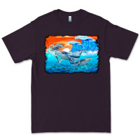 Plum humpback whale and wave background Premium Tee - BarkalooDesign