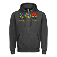 Charcoal Heather Peace Love Autism Zipper Hoodie - Jasminsmagicworld
