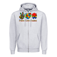 Heather Grey Peace Love Autism Zipper Hoodie - Jasminsmagicworld
