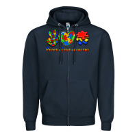 Navy Peace Love Autism Zipper Hoodie - Jasminsmagicworld