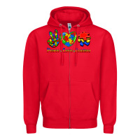 Red Peace Love Autism Zipper Hoodie - Jasminsmagicworld