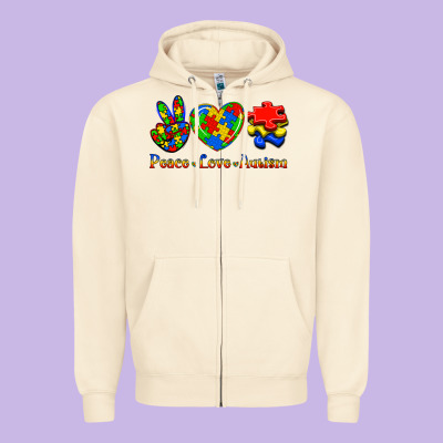 Peace Love Autism Zipper Hoodie Designed By Jasminsmagicworld