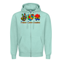 Seafoam Peace Love Autism Zipper Hoodie - Jasminsmagicworld