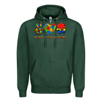 Sports Green Peace Love Autism Zipper Hoodie - Jasminsmagicworld