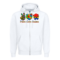 White Peace Love Autism Zipper Hoodie - Jasminsmagicworld