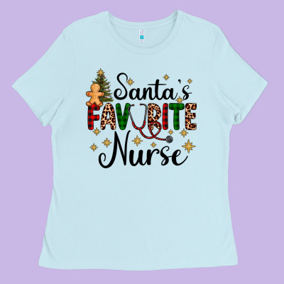 Santa's Favorite Nurse Ladies Tee Designed By Adodesignshop