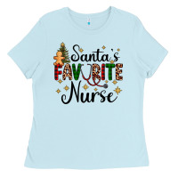 Baby Blue santa's favorite nurse Ladies Tee - AdoDesignShop