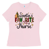 Bubblegum Pink santa's favorite nurse Ladies Tee - AdoDesignShop