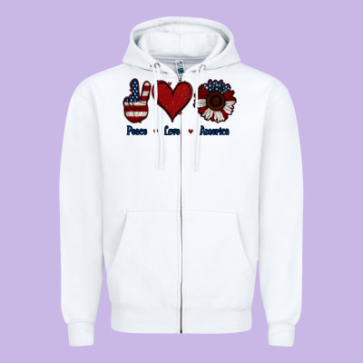 Peace Love America Zipper Hoodie Designed By Jasminsmagicworld