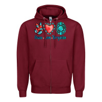 Burgundy Peace Love Turquoise Zipper Hoodie - Jasminsmagicworld